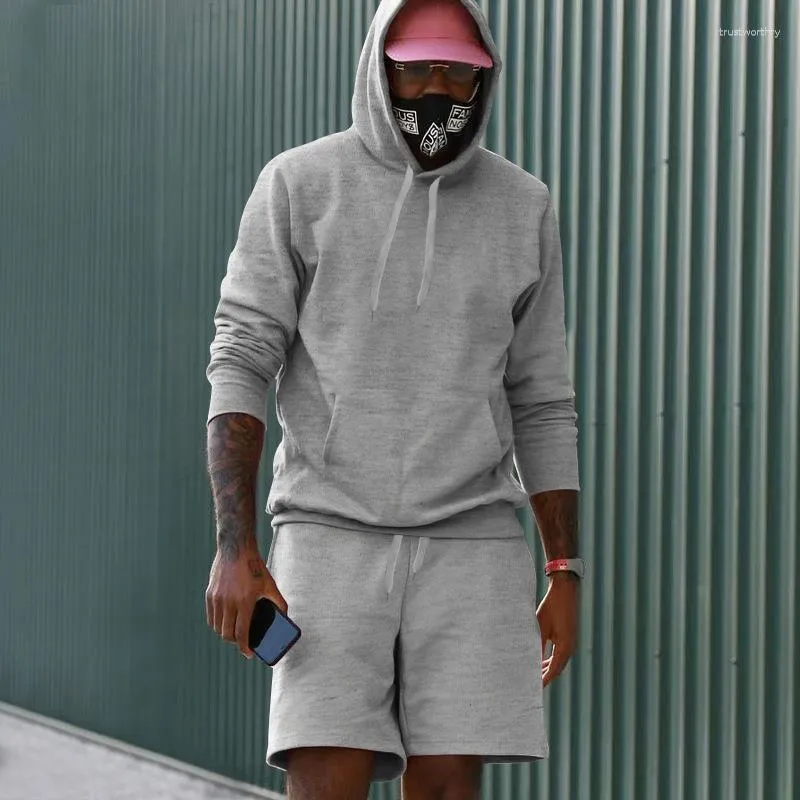 Männer Trainingsanzüge Fleece Zweiteilige Sets Männer Hip Hop Streetwear Mode Reine Farbe Langarm Hoodies Und Shorts Herren Freizeitkleidung