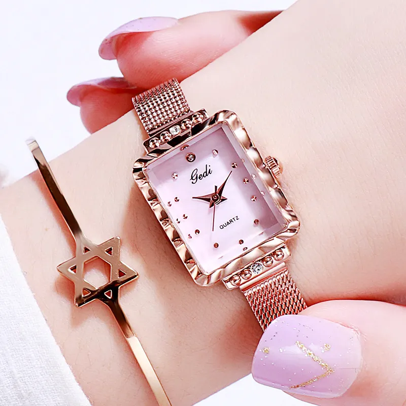 Женские часы Часы высокого качества, роскошный дизайн, ограниченный выпуск, стильная сетка с квадратными простыми водонепроницаемыми кварцевыми часами
