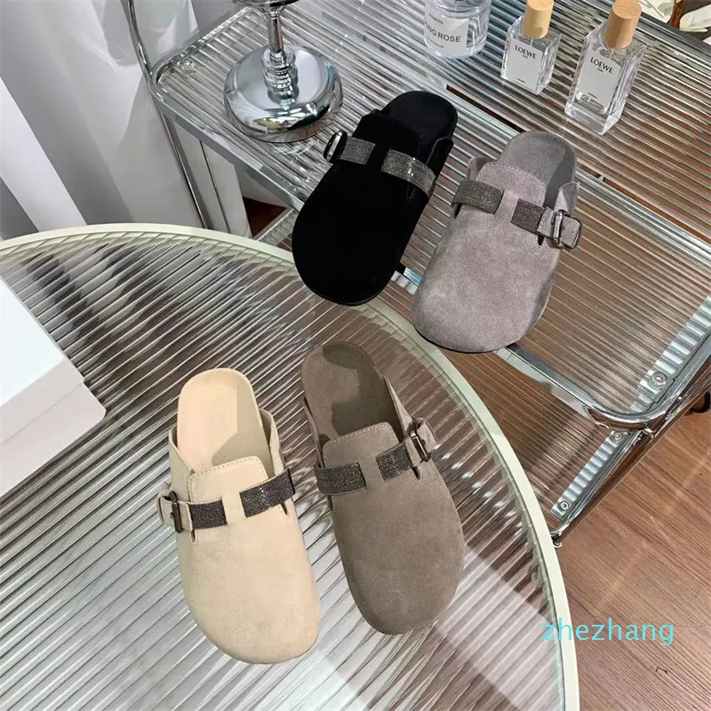 2023-Designer Suede slides sandal Fashion high-quality Cow wool rubber outsole Flat bottomed Half pack slippers Size 35-41