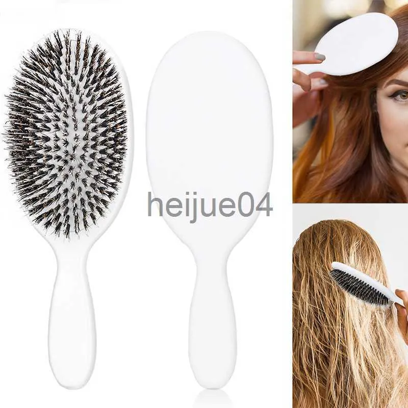 Hårborstar Boar Brestle Hair Brush Beauty Frisör Massage Comb Salong Frisör Styling Tools Smooth Plating Curly Detangler Brush X0804