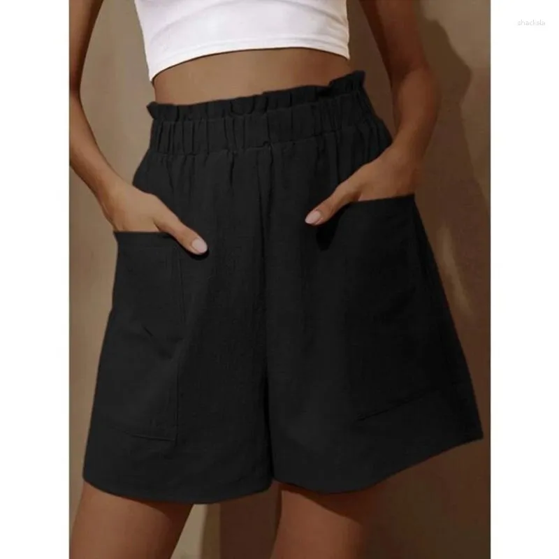 Kvinnors shorts 2023 bomull och knopp hög midja mode stora breda ben casual kvinnor för