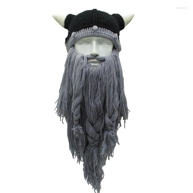 Boinas 2023 Malha Viking Barba Chifre Chapéu Bonito Esqui Bárbaro Gorro Halloween Reino Unido Cosplay Vintage Inverno Mais Quente Lã Marca