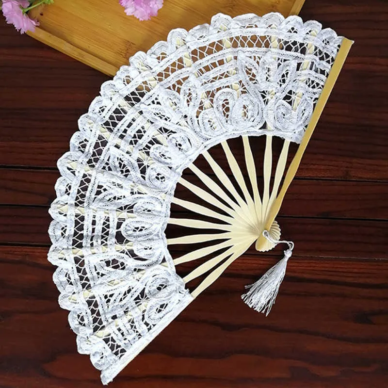 Produtos de estilo chinês 27cm bordado estilo chinês leques decorativos de bambu tecido de seda dobrável leques de dança flor casamento baile