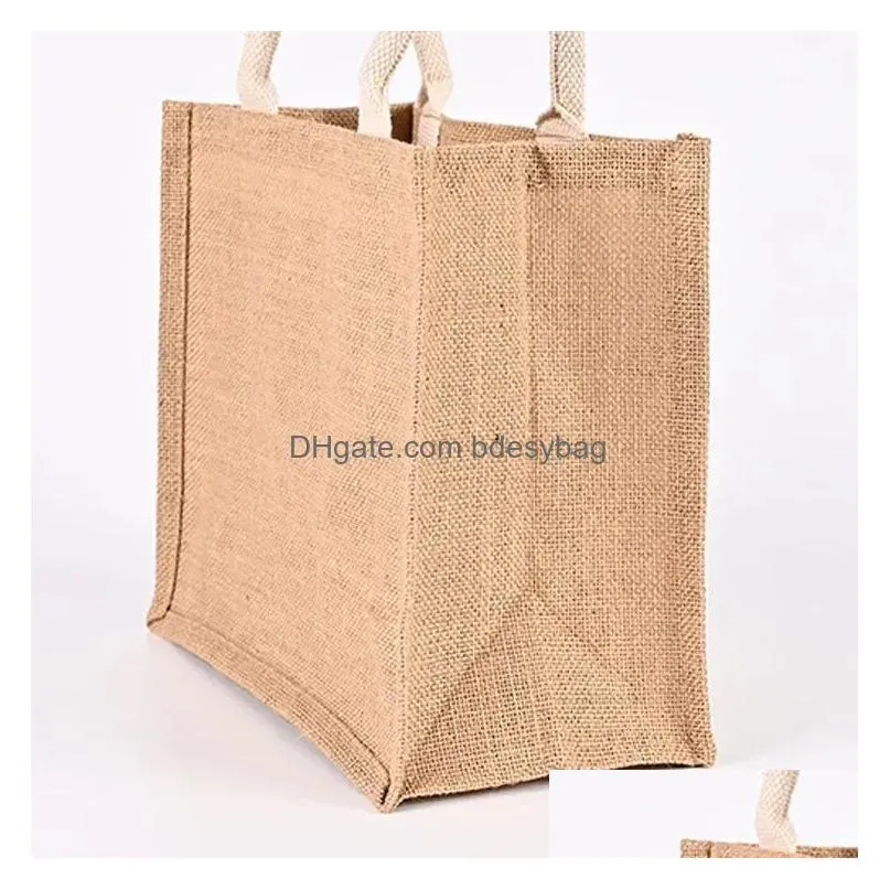 Plain Natural Tote Bag Small Jute Bags For DIY Hand Painting Sublimation Blank Polyester canvas Totes with Handles