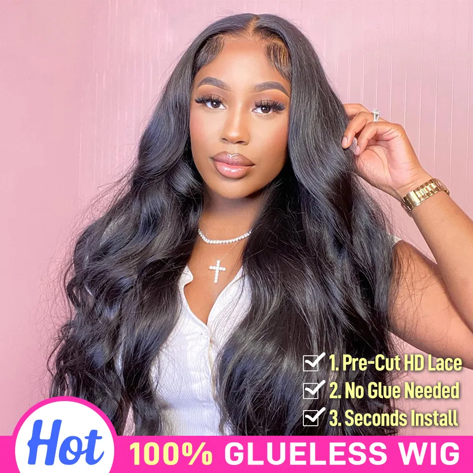 Human Chignons 180% Body Wave Glueless Wig Hair Wigs For Women 4x4 PreCut HD Lace Closure 230803