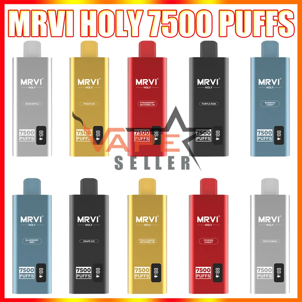 Original MRVI Holy 7500 Puffs Disposable Vape E Cigarette With LED Screen Display Mesh Coil Rechargeable 600mAh Battery 15ml Pod Cuvie Slick Pen