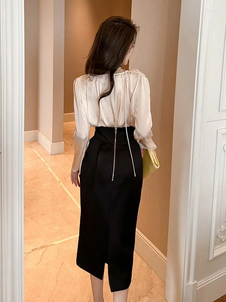 Elegant Satin Office Satin Midi Dress Set For Women Loose Fit Top And  Blouse With High Waist Midi Pencil Skirt From Jasperedry, $35.26
