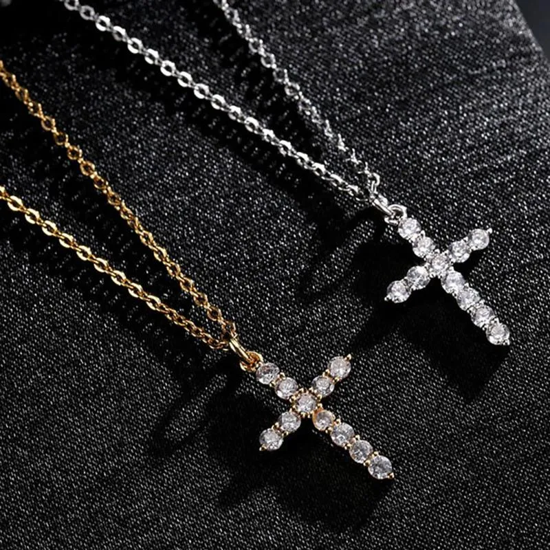 Pendanthalsband Fashion Cubic Zircon Cross Choker Halsband Guldfärg liten för Women Party Wedding Jewelry