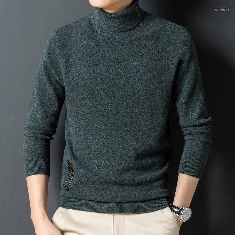 Herrenpullover Rollkragenpullover aus reiner Wolle Herbst Winter Koreanischer Jacquard Casual Slim Fit Hemd mit hoher Textur und Boden