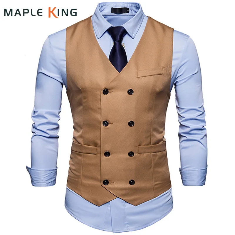Mäns västar varumärkesvästar för män avslappnad smal passform Mens kostym Vest Double Breasted Waistcoat Gilet Homme Formell Business Jacket XXL 230804