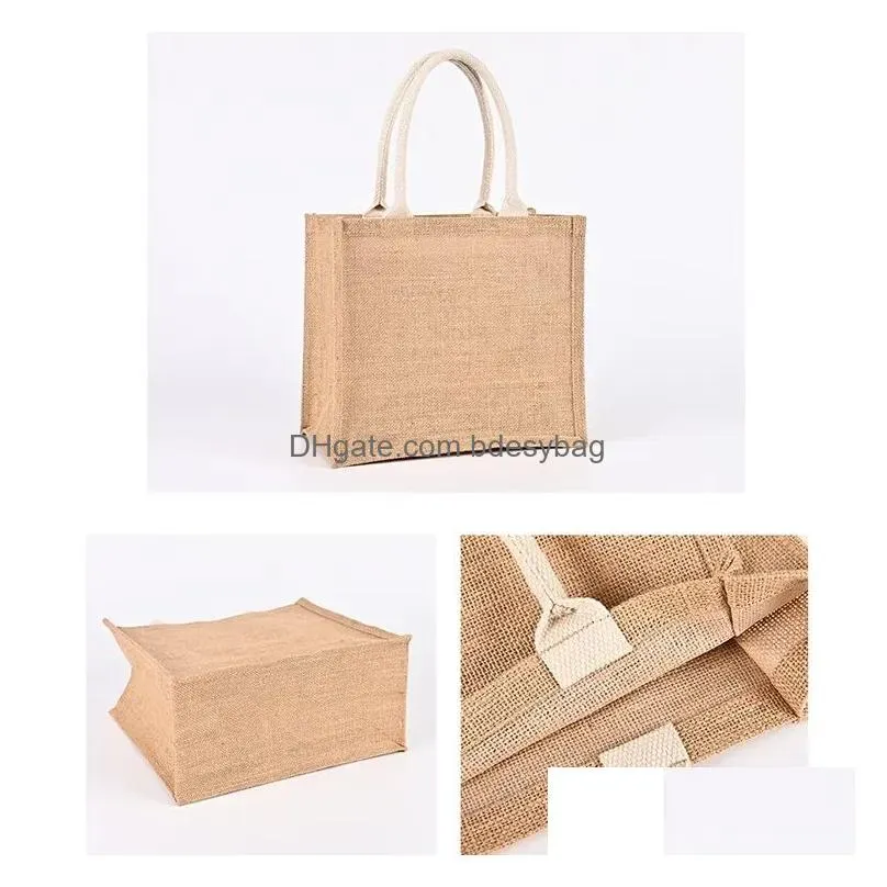 Plain Natural Tote Bag Small Jute Bags For DIY Hand Painting Sublimation Blank Polyester canvas Totes with Handles