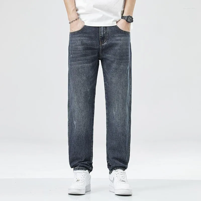 Men's Jeans Spring Loose Non-Stretch Denim Pants Small Straight Trousers