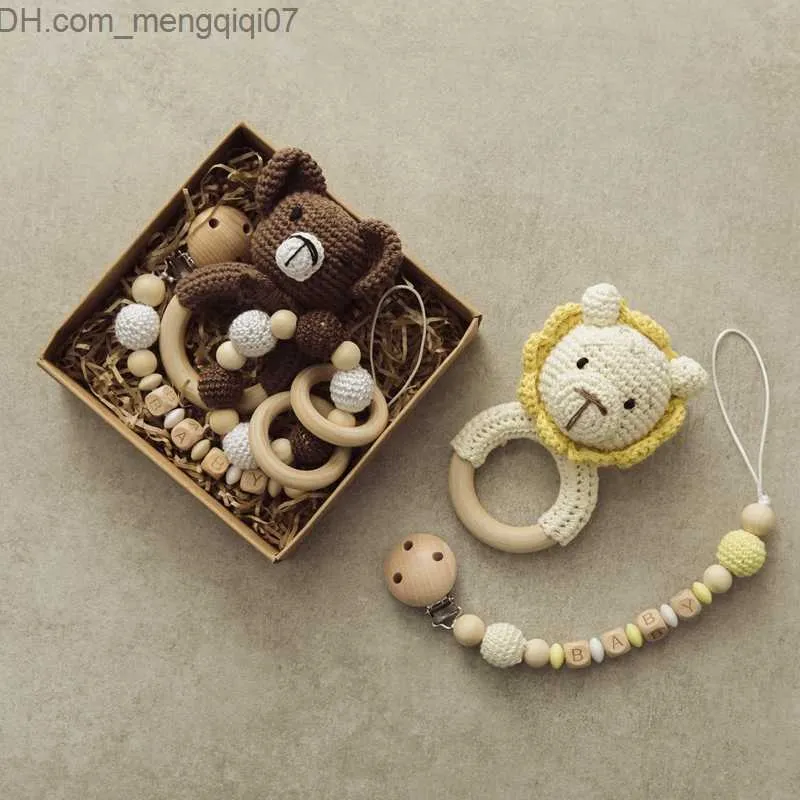 Clips para chupetes # Bebé juguete crochet Amigurumi lat fox anillo de madera recién nacido maniquí soporte chupete cadena masticar dientes educación bebé lat Z230804