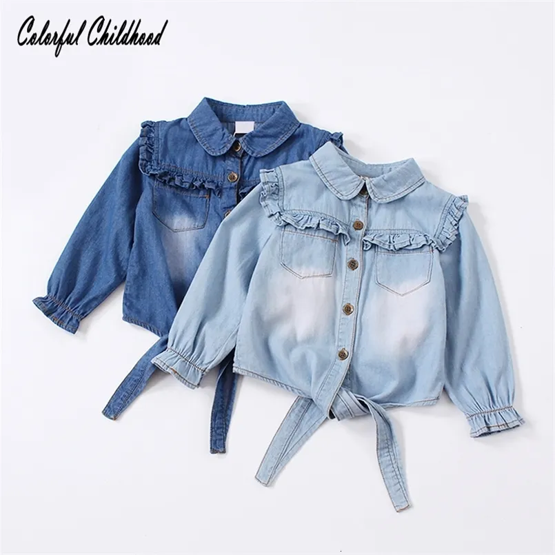 Kids Shirts Summer shirt cotton girls clothes casual ruffles denim blouse kids toddler baby girls long sleeve tops children outwear spring 230803