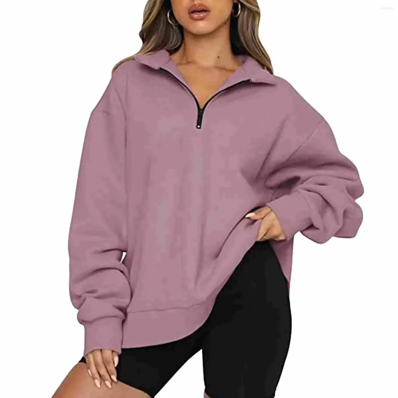 Oversized Half Zip Hoodie Women's Quarter Zip Pullover, Long Sleeve Sweatshirt for Teen Girls, Trendy Fall Blouse