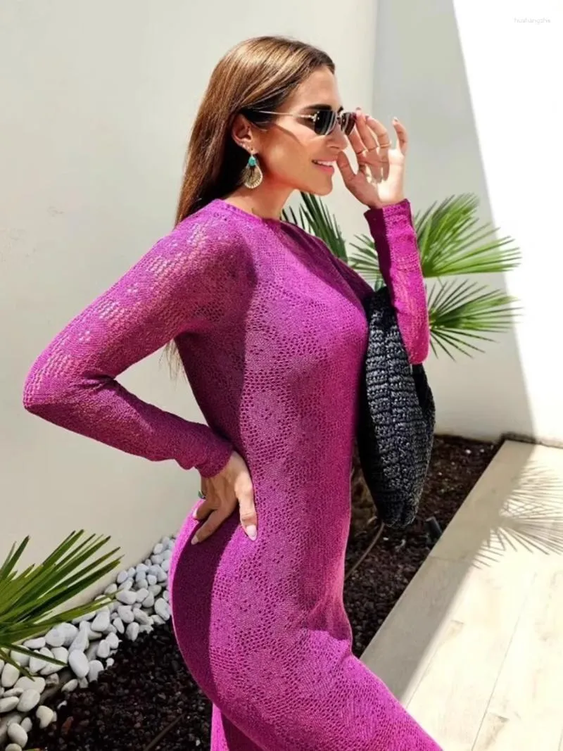 knee length dresses for ladies Long Sleeve Crewneck Maxi Dress | Butter Rib main image 0