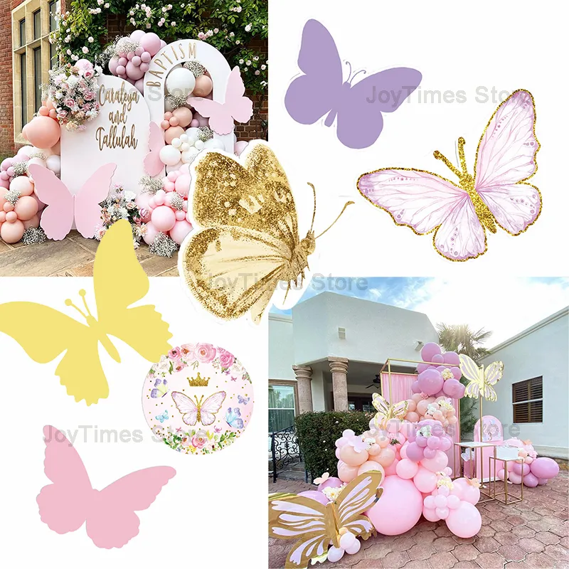 Otros suministros para fiestas de eventos 18/24/36 pulgadas Mariposa KT Tablero Decoración de fiesta Rosa Oro Púrpura Mariposa Temática Cartón Fiesta de cumpleaños Boda Telón de fondo 230804