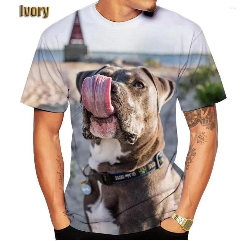 Mäns T-skjortor Listning 3D Pitbull Dog Printed Casual T-shirt Men/Women's Cool Graphic Hipster Kort ärm Tops Tee