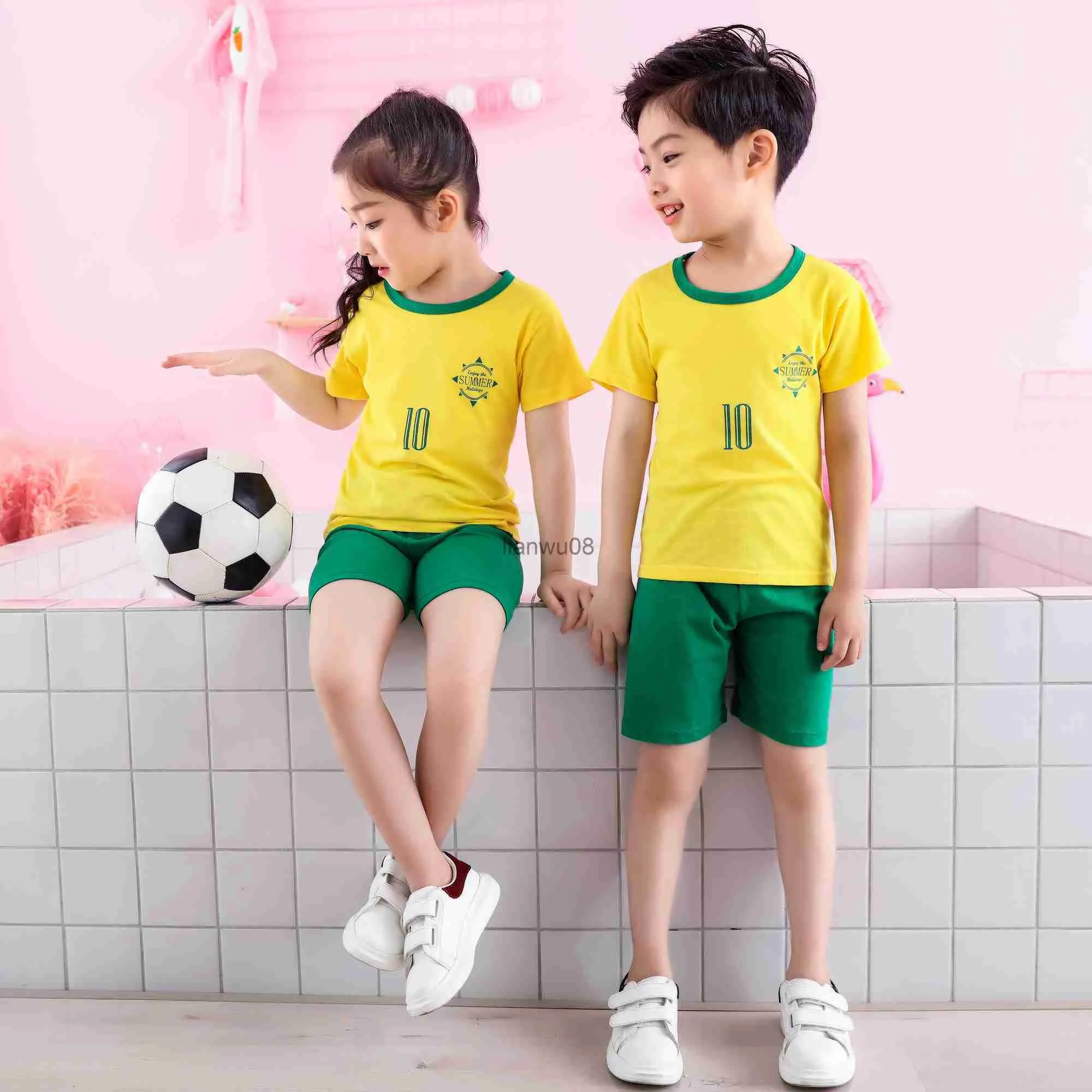 Ensembles de vêtements Football Ensembles de vêtements pour enfants Fille Ensembles Coton Jaune Vert Toddler Outfit 10e Anniversaire Garçon Vêtements Enfants Sportswear Costume x0803