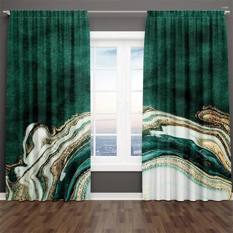 Curtain 3D Print Modern Abstract Geometric Green Marble Texture Art 2 Pieces Shading For Living Room Bedroom Decor Rod Pocket