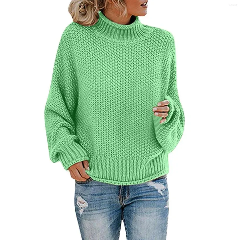 Suéteres femininos Malhas Decote redondo solto Cor sólida Vendendo outono e inverno produtos de suéter de beleza europeus