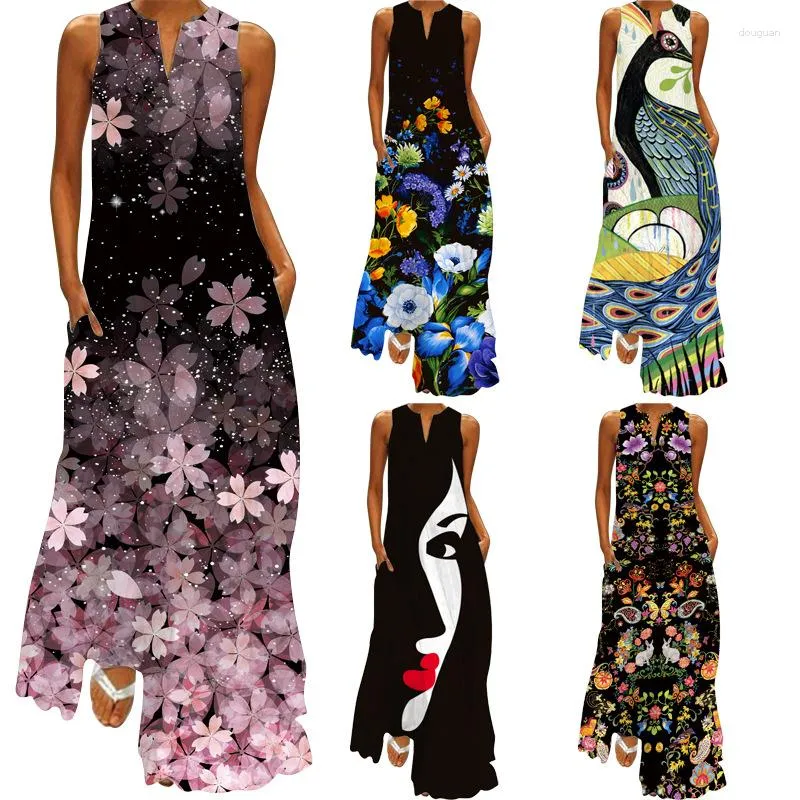 Casual Jurken Elegante Dames Maxi 2023 Zomer Mode Dame V-hals 3D Print Feestjurk Vesido Mujer Strand Vakantie Vrouwelijke Gewaad S-5XL