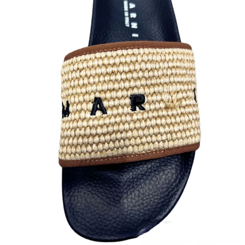 Brand Slippers Lafite Grass Color Contrast Marn Letter Anti-Slip Grass Woven Beach Slippers for Outdoor Wear