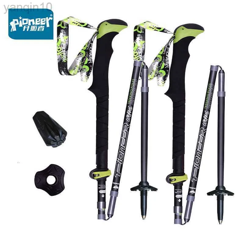 Trekking Poles 2pcs PIONEER Carbon Fiber Folding Walking Stick 5 sections Adjustable Mountain-climbing Crutch Outdoor Hiking Cobra 16 series HKD230804