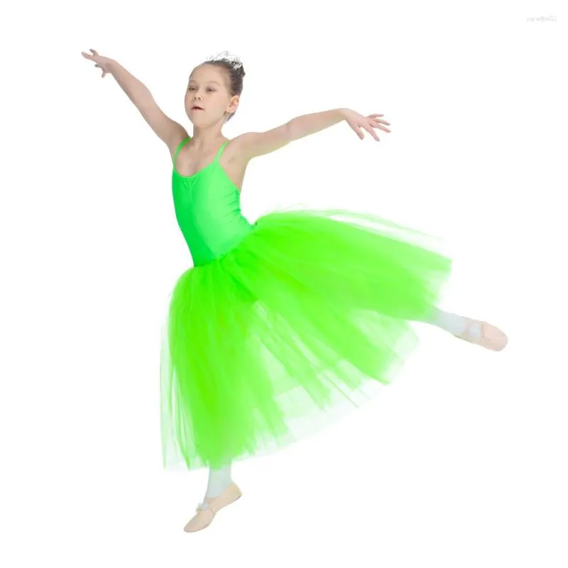 Robe Tutu romantique en Nylon vert/Lycra dos croisé justaucorps Tulle doux jupe longue enfants femmes Costumes de Ballet Tutus