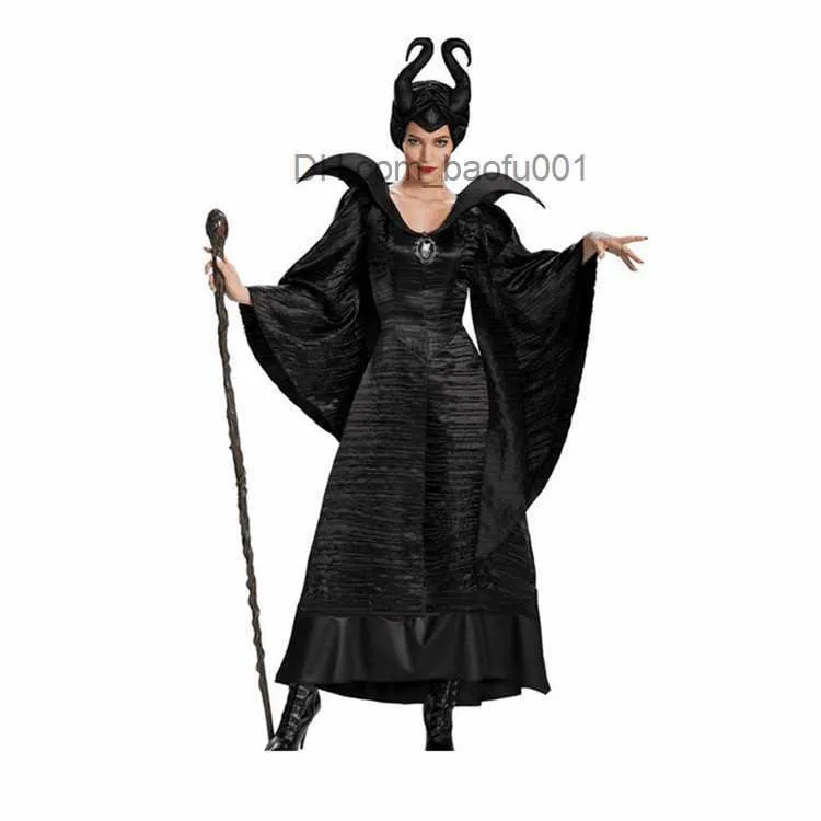 Thema Kostuum M-2XL Halloween Heks Maleficent Slaap Schoonheid Film Kom op Volwassen Kwade Vrouwen Jurk Hoorn Hoed Set Helm Hoed Bar Z230804