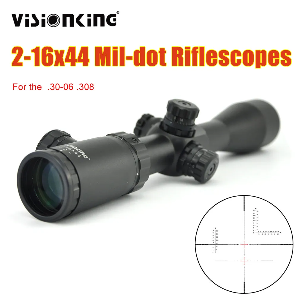 Visionking 2-16x44 Red Dot Rifle Scope Optical Hunting Tactical Telescopic Mira para Air Rifle Spyglass para Caça Com Anéis Caça Carabine Scope