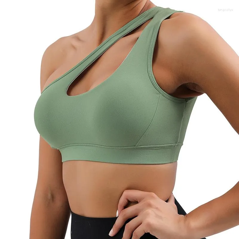 Women's Leggings Sports Bra Single Shoulder Hollow Tank Top Gathering Shockproof Running Yoga Pants