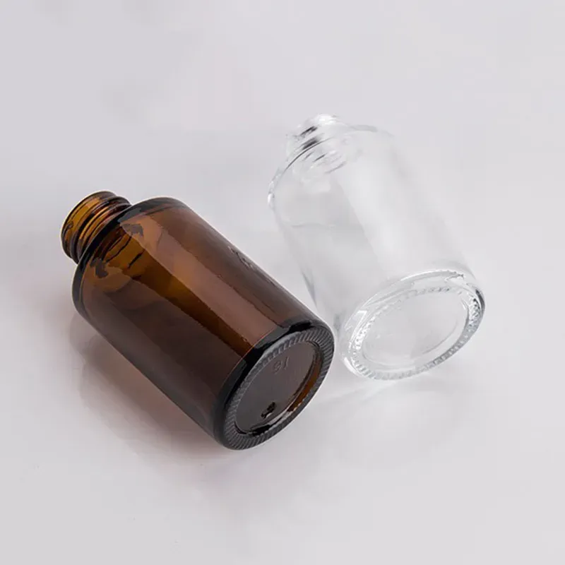 30ML Glass Bottle Flat Shoulder Frosted/Transparent/Amber Round Essential Oil Serum Dropper Bottle Portable Empty Cosmetic Bottles