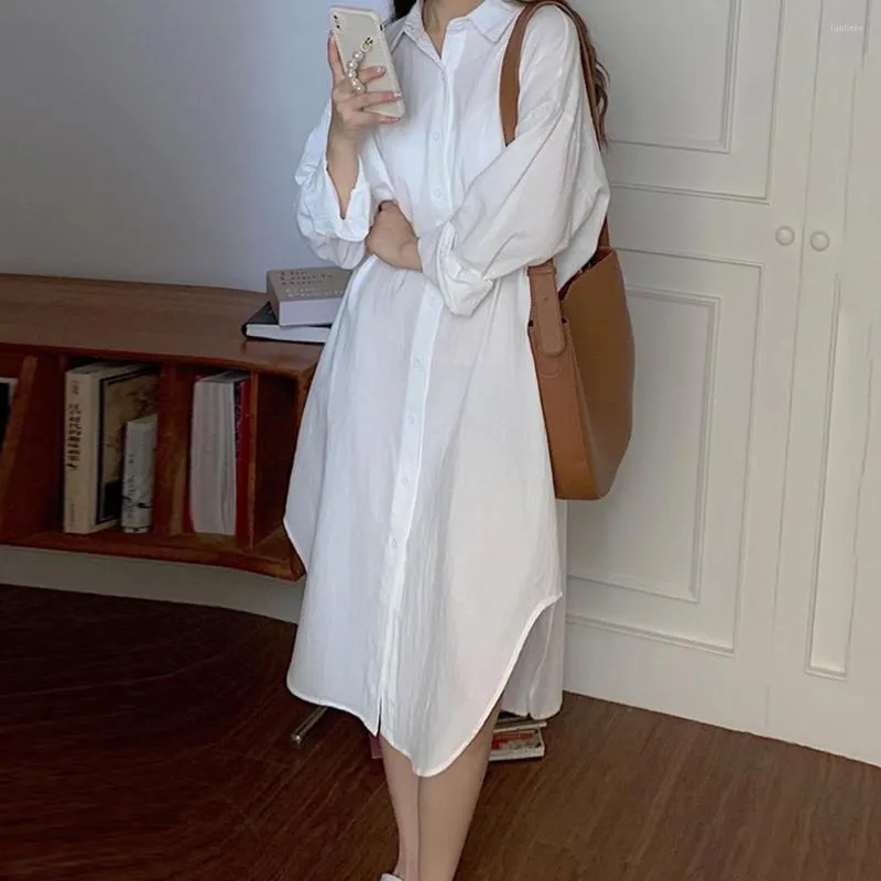 White Midi Shirt Dress: Womens Long Sleeve Button-Down Casual Fall Dress -  Shop Now! from Dhgate Basic & Casual Dresses