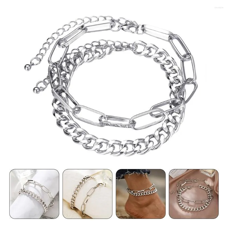 Cavigliere 2 set braccialetto alla caviglia catena del piede matrimonio estivo braccialetti in argento in lega di zinco