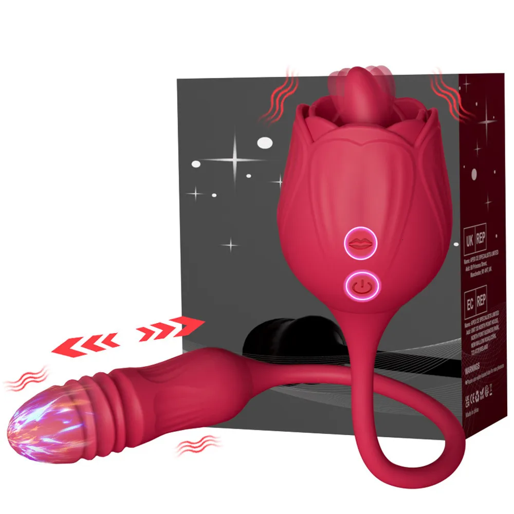 Vibrators Rose Speelgoed Dildo Thrusting Vibrator voor Vrouwen Ei Clitoris Sucker Stimulator Tong Likken Volwassenen Goederen Zuigen Seksspeeltjes Vrouwelijke 230803