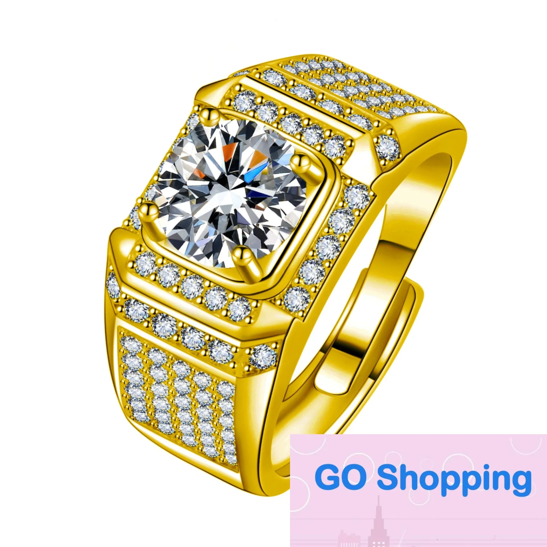 Classic Full Rhinestone Zircon Four-Claw 2 Karat Ring Starry Sky Shining Business Men's Ring