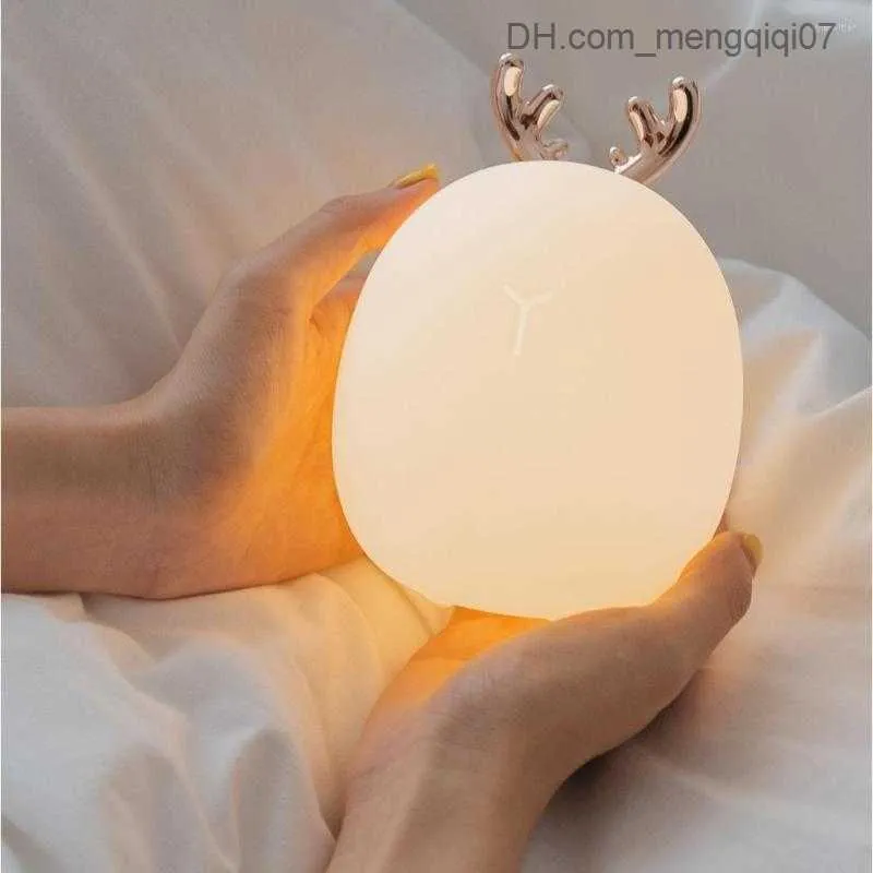 Lampade Sfumature Luci notturne LED Elk Deer Light USB ricaricabile Cartoon Animal Dimmerabile Lampada in silicone per bambini da comodino Sleep Z230805