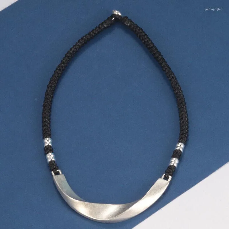 Correntes de tubo em forma de lua de prata esterlina 925 maciça com cordão de cera colar de 17,7 polegadas