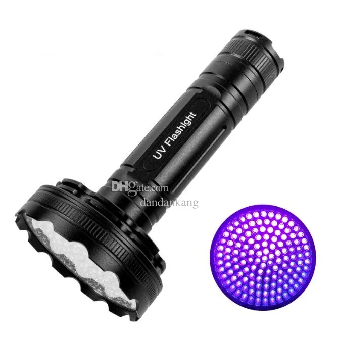 Nouvelle lampe de poche UV torche ultraviolette 128 LED 395nm torches Blacklight détecteur de lampes de poche en aluminium de haute qualité pour les taches d'urine d'animaux secs