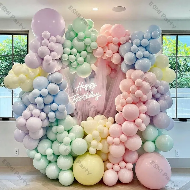 Inne imprezy imprezowe 8 stóp-24 stopy podwójne Macaron Blue Green Maca Pink Yellow Garland Arch Zestaw urodzinowy Balon Baby Shower Dekoracja ślubna 230804