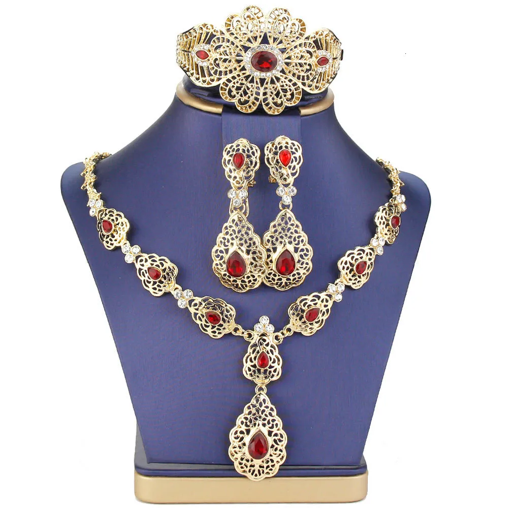 Wedding Jewelry Sets Sunspicems Morocco Bride Hollow Flower Women Earring Necklace Bracelet Water Drop Crystal Arabic 230804