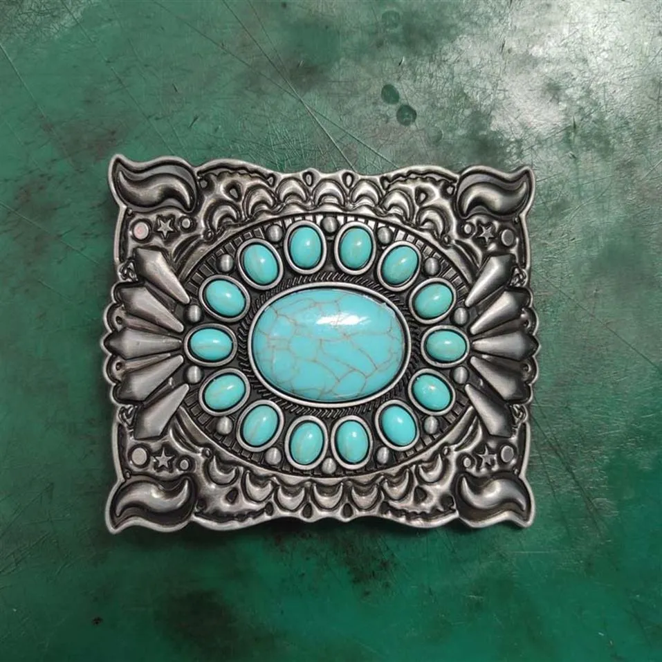 1 PCS Western Turquoise Stone Cowgirl Cowboy Belt Burza dla mężczyzn Fit Fit 4 cm szerokie pasy dżinsowe Head218n