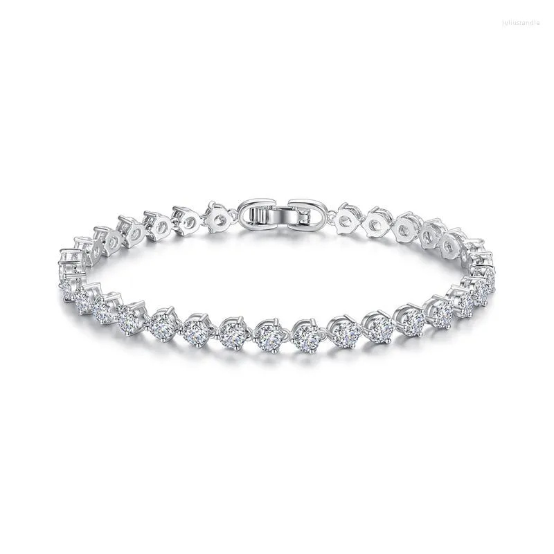 Link Bracelets Runda 4 mm łańcuchowa bransoletka tenisowa Rhodium Plastowana mrożona w sześciennej cyrkonii biżuteria modowa