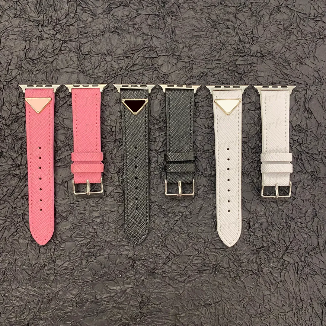 Designer Triangle Leather Watchband IWATCH 8 7 6 5 4 3 SE 38mm 40mm 41mm Byt ut handledsrem 42mm 44mm 45mm 49mm för Apple Watch Band Armband MM 0mm 1mm 2mm Mm Mm 9mm 9mm