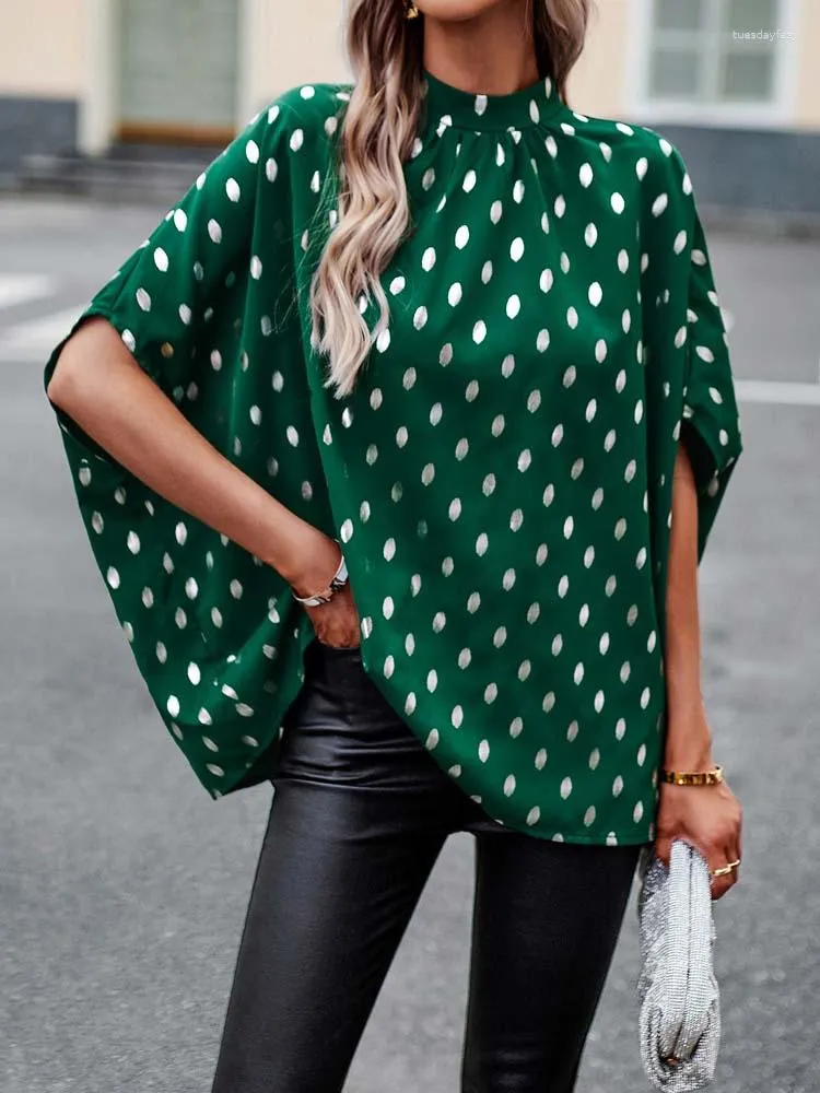 Blusas de mujer blusa con estampado de lunares camisas de manga con hombros caidos informales con estilo para mujer jersey basico holgado elegante