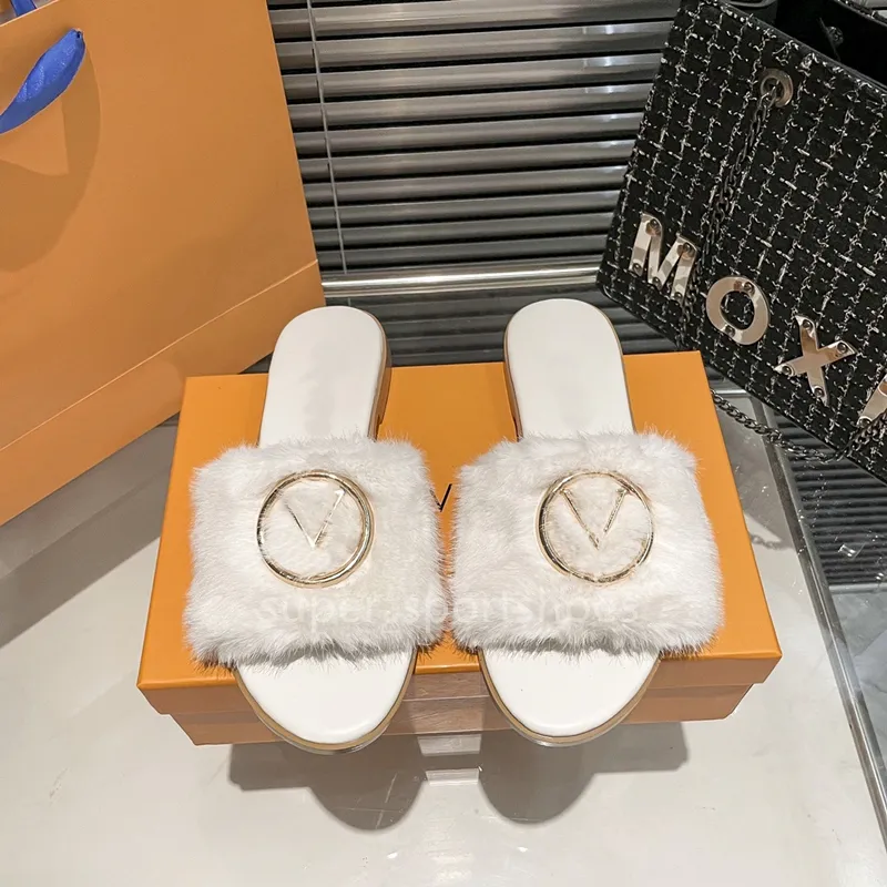 Luxury Slides Designer Women Slippers Wool Fur Fluffy Furry Warm Letters Sandals Comfortable Woman Flip Flop Slipper 35-41
