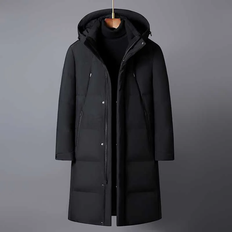 Winter Long White Down Jacket Men Black Thick Coat Hooded Warm