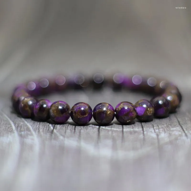 Strand Purple Natural Gold-Colored Stone Bracelet 8mm Minimalist Beads Charms Yoga Braclet Hommes Femmes Main Bijoux Cadeau Pulsera Bileklik