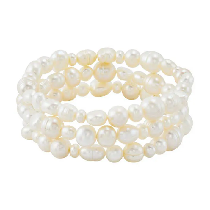 Womens Essentials Baroque By Freshwater White Pearl Stretch Bracelets Set